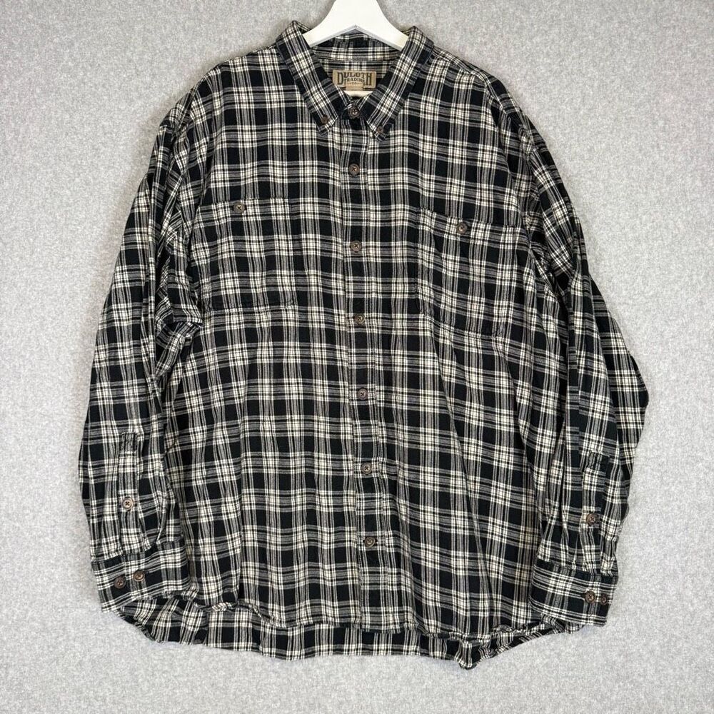 Duluth Trading Company Men's Size 4XL Black Plaid Flannel Long Sleeve Shirt